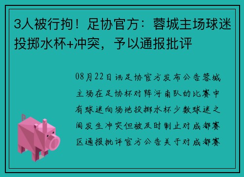3人被行拘！足协官方：蓉城主场球迷投掷水杯+冲突，予以通报批评